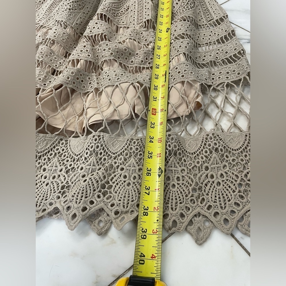 NEW Geode ModCloth, Small, beige tan crochet over lining fit & flare midi dress - Picture 8 of 9